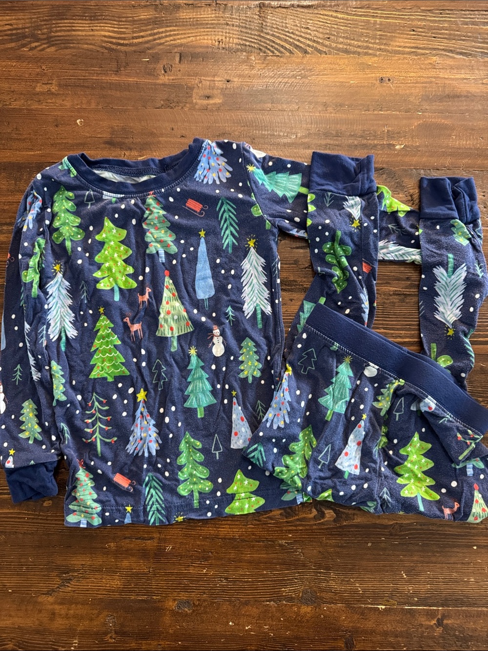 Little Sleepies Navy Blue Holiday Tree Pajama Set with Green & Aqua Trees